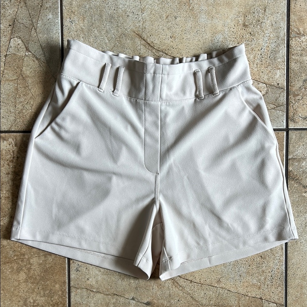 Maurices Cream High Waist Shorts Structured Cotton Blend